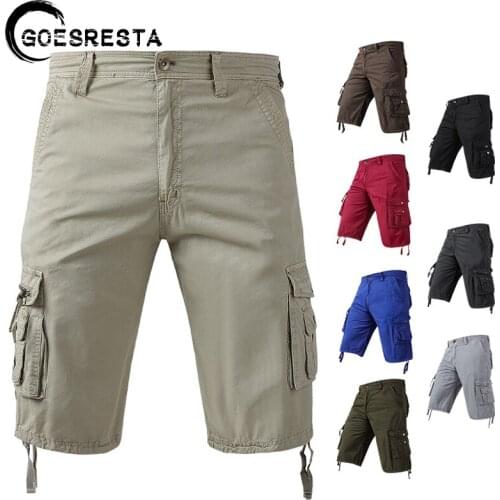 Men Shorts 2021 Summer New Cotton Solid Color Casual Shorts Brand High Quality Comfortable Breathable Military Cargo Shorts Men