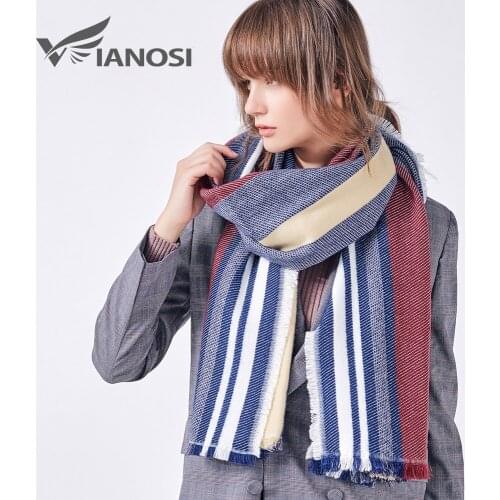 [VIANOSI] 2020 Newest Winter Scarf Women Fashion Striped Cashmere Scarves Luxury Brand Shawls Warm Foulard