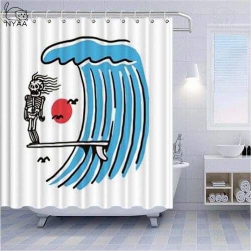 Waterproof Shower Curtain For Bathroom Funny Skull Surfing Bathtub Curtains Polyester Bathroom Curtain With 12 Pcs Hooks