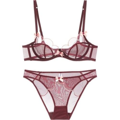Transparent Bra Petal Shape Sexy Lingerie Set Underwire Bow Decoration Underwear Women Sexy Mesh Bra Set Seethrough