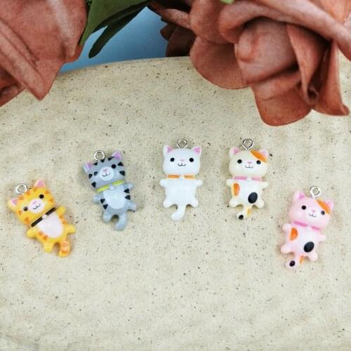 YEYULIN 10Pcs Kawaii Cat Charms Pendants For Jewelry Making Animal Resin Charms Jewlery Findings DIY Craft