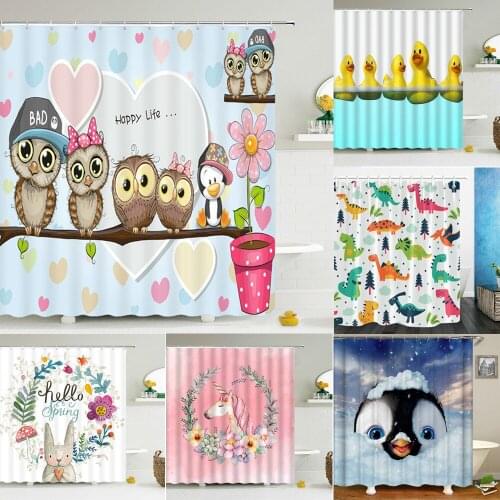 Lovely owl Cartoon Shower Curtains Bathroom Waterproof Shower Curtain Polyester Cute Child 3D Printing Home Bath screen Fabric