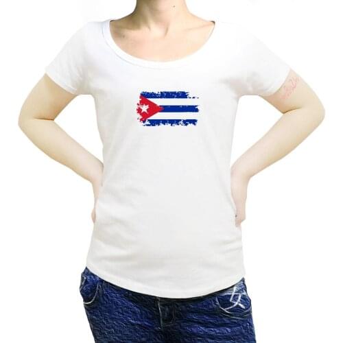 Printed T-Shirt women Cuba Flag - White T Shirt Top Tee Design - womens O-Neck T Shirt sbz8026