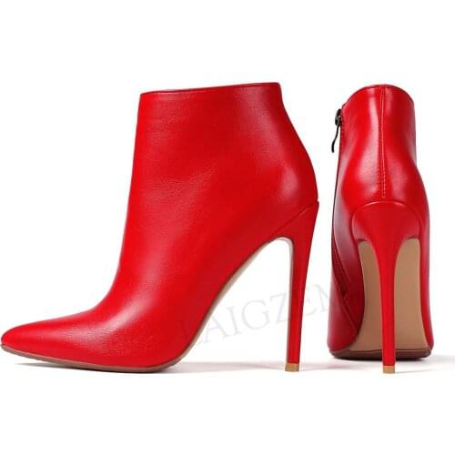 LAIGZEM FASHION Women Ankle Boots Heels Boots Side Zip Stiletto High Heels Ladies Basic Shoes Woman Big Size 38 39 41 42 43