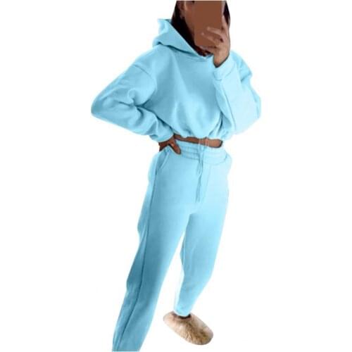 1 Set Women Hoodie Pants Set Hooded Drawstring Women Solid Color Crop Top Casual Pants Tracksuit Sets спортивный костюм женск