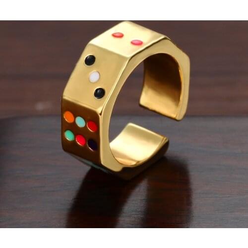 Gold rings Dice heart star for women copper zircon open adjustable Wedding rings initial Jewery Punk Hip Hop Rock womens rings