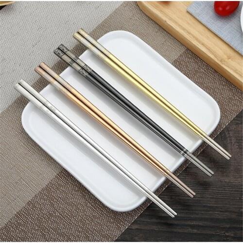 1 Pair Stainless Steel Durable Reusable Chopsticks for Noodles Cooking Anti-scalding Anti-slip Ahop sticks