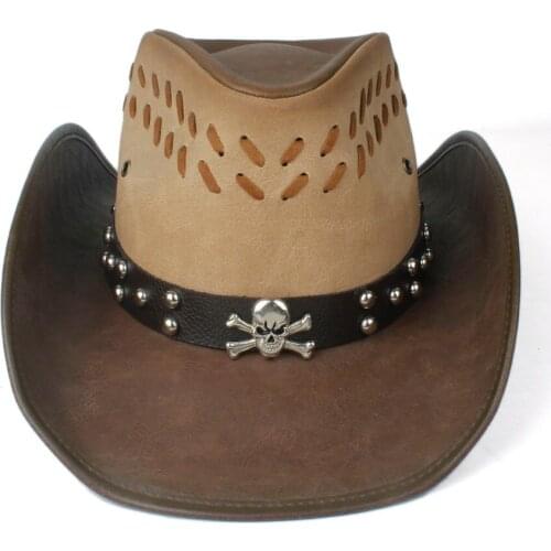 100% Leather Men Women Western Cowboy Hat Wide Brim Hat Outdoor Sombrero Hombre Cowgirl Hat