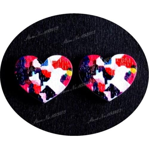 16mm Heart Shape Image Painted Wooded Laser Cut Cabochon to make Rings, Earrings, Bobby pin, pendant
