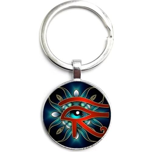 2020 Ancient Egyptian Horus Eye Keychain Classic Egypt Rune Evil Eye Art Printed Glass Cabochon Key Chain Amulet for Men Women