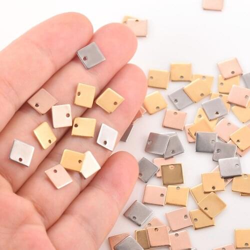 50pcs Stainless Steel Silver/Gold/Rose Gold Tone Square Charms For Pendant Bracelet Earrings Jewelry Making Supplies Accessories