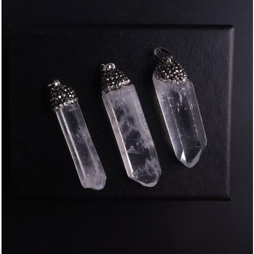 6PCS Reiki Healing Radiesthesia Pendant Natural Stone White Quartz Crystal Pillar Necklace Pendants Jewelry Pendulum For Women