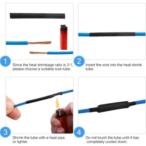 625PCS 2:1 Black Insulated polyolefin Heat shrink Tubing Electronic DIY Kit