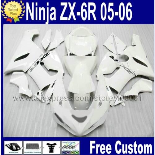ABS plastic custom Motorcycle fairing sets for ninja kawasaki 2005 ZX6R 2006 ZX 6R 636 Ninja 05 06 all white Road fairings kits
