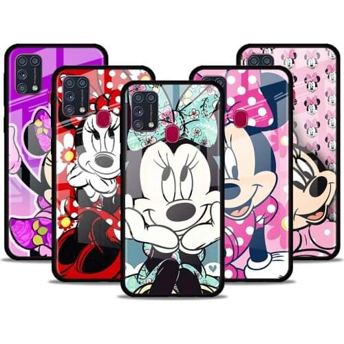 Disney Minnie Mouse Cute for Samsung Galaxy S21 Ultra A71 A51 4G 5G A91 A81 A41 A31 A21 A11 A01 Tempered Glass Phone Case