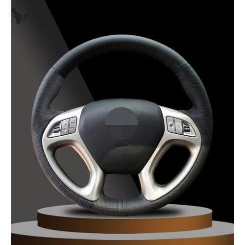 Hand-stitched Black Artificial Leather Steering Wheel Cover for Hyundai ix35