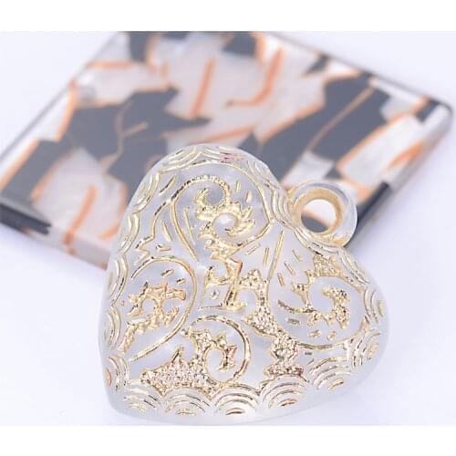 Miasol 30 Pcs 24MM Plating Acrylic Antique Design Beads Heart Necklaces Pendants For Diy Jewelry Making Accessories