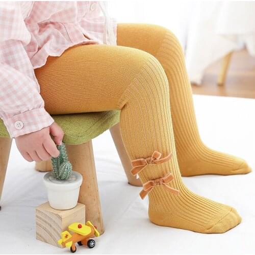Kid Cotton Ribbed Bow Tights For Children Spring Girl Knitted White Pantyhose Toddler Cute Pants korean Baby Sticky Accessories