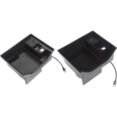 For Tesla Model 3 Y 2021 Central Armrest Storage Box with USB Charging Port and Press Type Cup Holder