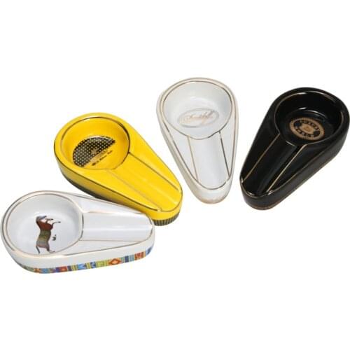 Cigar Gadgets Ceramic Cigar Accessory Single Cigar Holder Round Ash Slot 3 Colors Yellow Tobacco Cigarette Ashtray Gift Crafts