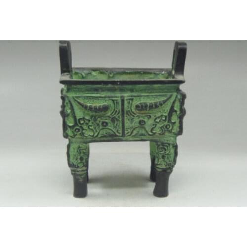 Chinese * DING * Bronze Crafted 4 Legs Incense Burner Overlay cattle Engraved