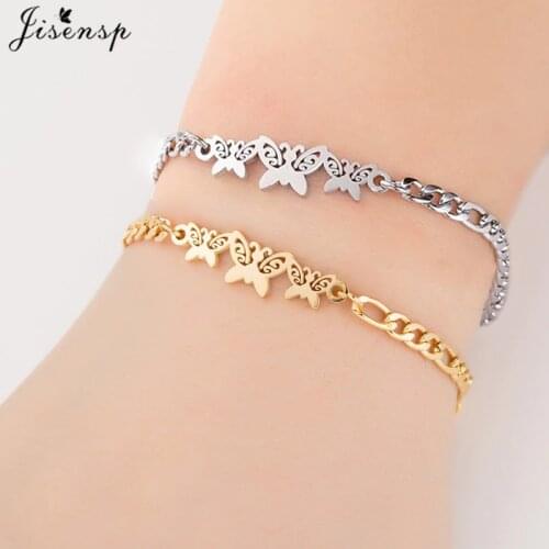 Jisensp Gold Charm Butterfly Bracelet for Women Animal Stainless Steel Link Chain Bracelets Girls Kids Everyday Jewelry pulseras