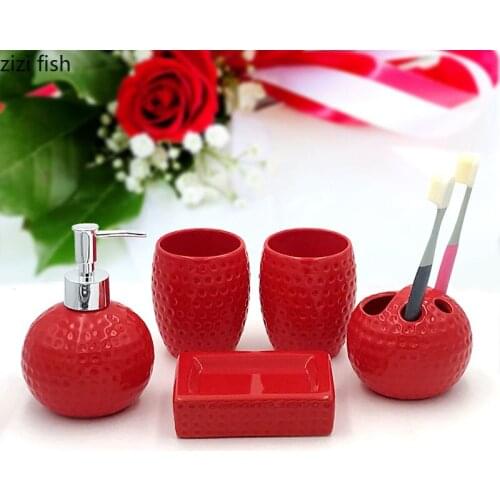 Golf Texture Ceramic Bathroom Set Portable Soap Dispenser Toothbrush Holder Toothpaste Holder Mouth Cup Soap Dishes Bath Tools