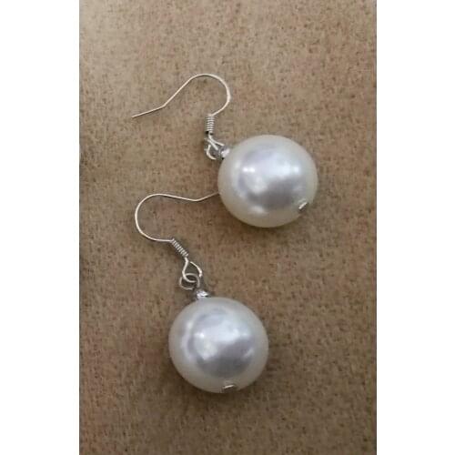 Classic Natural South Sea Shell Pearl Bead 12mm 14mm 16mm 18mm White Round Bead dangle hook Earring Jewelry For Woman Gift