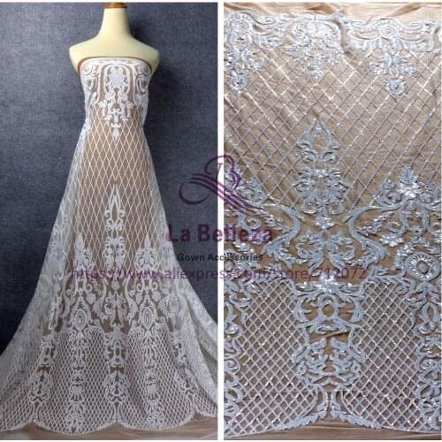La Belleza White/red/gree/chamgane Sequins evening/wedding dress lace fabric 51'' width 1 yard