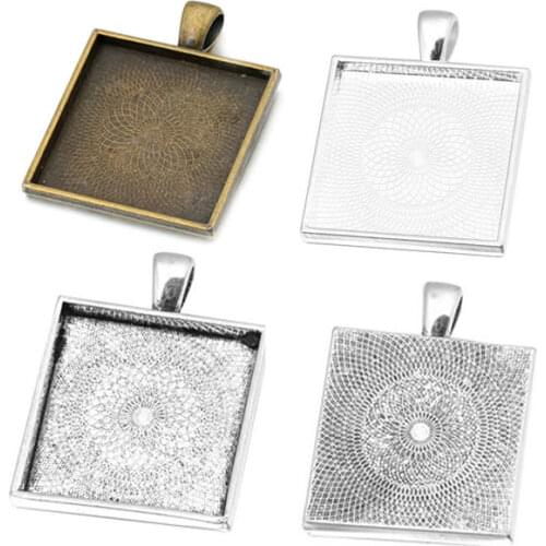Fit 25x25mm Square Antique Silver/bronze Silver Cameo/Glass/Cabochon Frame Bezel Settings, Pendant Tray blank 10pcs/lot K05184