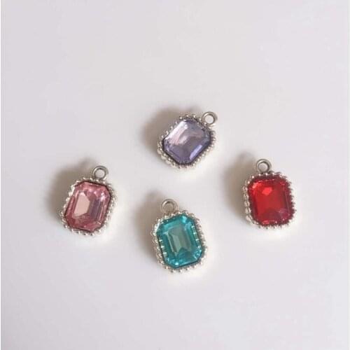 11*16MM 40Pcs/Pack Rectangular Style KC Gold Alloy Multi Color Glass Crsytal Beads Charms Jewelry Pendants