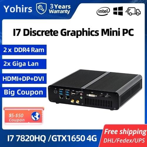 GTX1650 4G GDDR5 Mini Gaming Pc Core i7 7920HQ HD2.0 DVI DP 4USB3.0 2RJ45 Lans Dual DDR4-2400 4k HTPC Desktop Tiny Computer