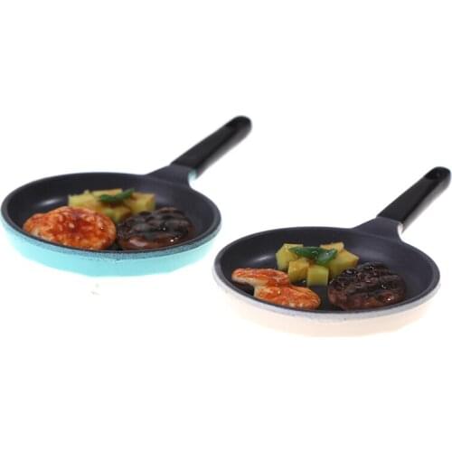 1/12 Scale Dollhouse Miniature Mini Steak Frying Pan Model Kitchen Accessories