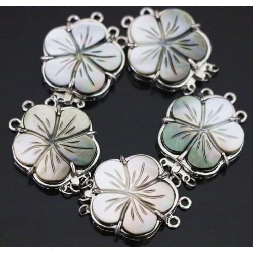 Fashion Natural gray mother shell 3rows flower clasp 24mm making necklace jewelry B1154