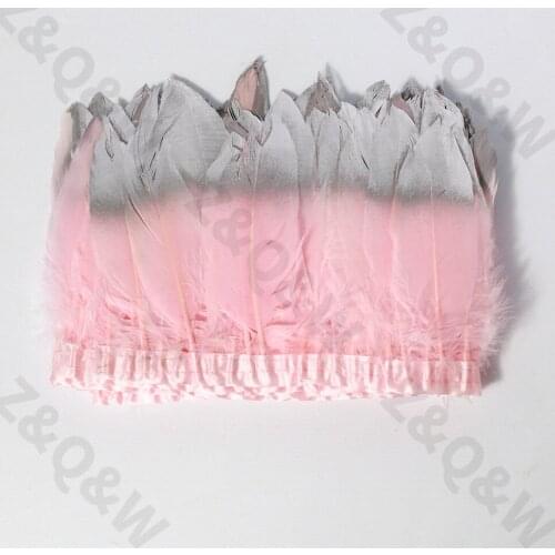 Natural 6-8 inch light pink goose feather spray silver head made of 2 meters cloth edge DIY performance costume skirt decoration