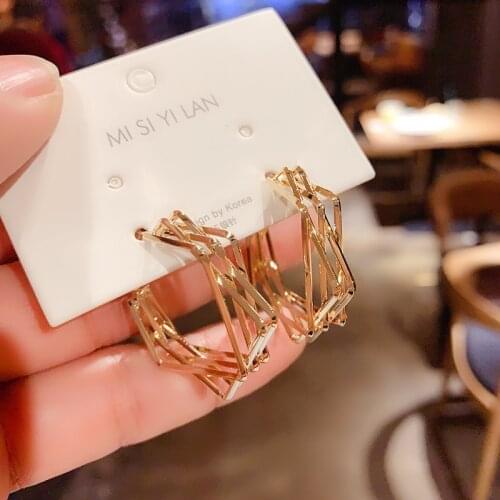 OLIRAFT 2021 Geometric Gold Color Hoop Earrings for Women Minimalist Circle Pendant Open Earrings Fashion Luxury Jewelry Brincos