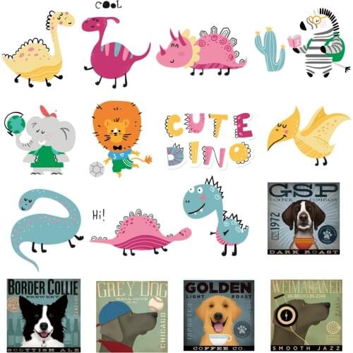 Wholesale 16PCS Mix Animasl Icon Heat Sensitive Applique Cute Dog Elephant Thermal Transfer Stickers Iron on Clothes Patches