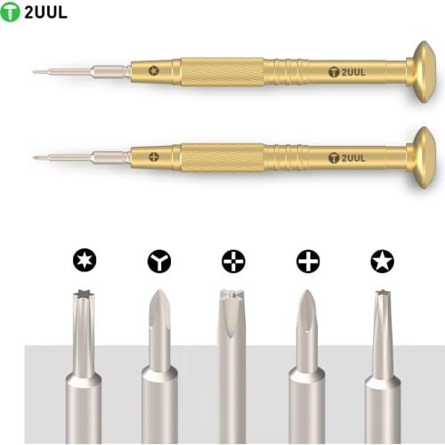 2UUL Brass Handle Precision Non-Slip Screwdriver 0.8 Torx 2.5 Cross T2 Hex 1.2 Phillips 0.6 Y-Type For IPhone IPad Repair Tools