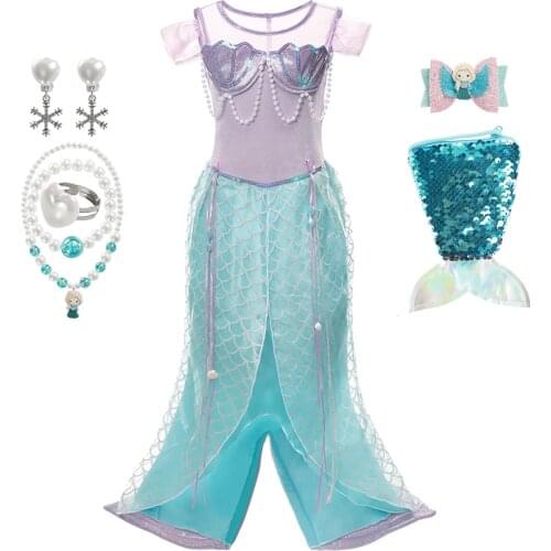 MUABABY Mermaid Dress For Girls Little Kids Halloween Party Princess Cosplay Costumes Children Fancy Role Playing Clothes