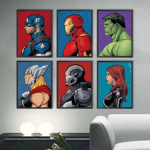 Marvel Superhero Profile Avatar Canvas Painting Avengers Spiderman Iron Man Hulk HD Wall Prints Poster Home Kid Room Color Decor