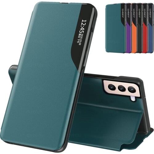 PU Leather Smart Side View Window Flip Case for Samsung Galaxy S21 FE Faith S 21 Fan Edition S21FE 5G Magnetic Book Stand Coque