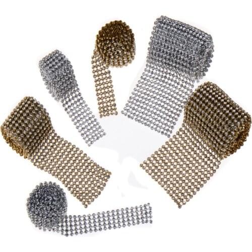 3MM 120cm Gold & Silver base Metal Rhinestone Mesh Trim Crystal Rhinestone for DIY Sewing bridal dress garment shoe bag