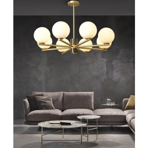 Light luxury copper chandelier Simple living room dining room lamp Creative magic bean design bedroom study lighting