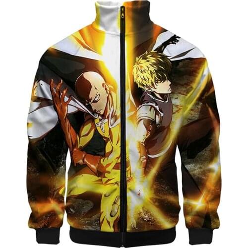 New Fashion One Punch Man Costume 3d Stand Collar Hoodie Zipper Hoodies Coats Long Sleeve Tops Japanese Anime Men Women 2020
