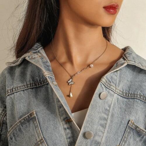 Unique Butterfly Necklace For Women Gold Stainless Steel Blade Snake Chains Aesthetic Charms Choker Women jewelry Gift To Mujer