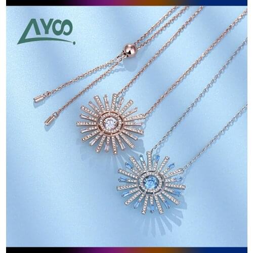 High Quality SWA Fashion Necklace Exquisite Crystal Sunflower Lucky Goddess Female Pendant Necklace Sweater Chain Best Gift