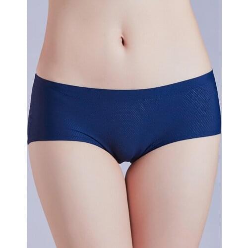 Womens Ice Silk Breathable Solid Color Pantys Traceless Underwear Girls Briefs Cotton Bottom Crotch Medium Waist Large Size