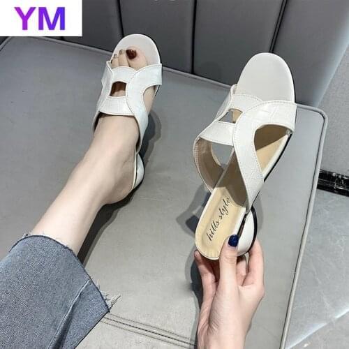 Handmade Lazy Slippers Women Sandals Summer Outdoor Square Heels Fashion 2021 New Leather Sandals INS Zapatillas Mujer Casa