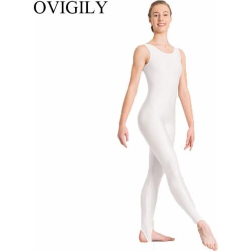 OVIGILY Women Black Tank Dance Unitards Stirrups Sleeveless Spandex Dancewear Girls Yoga Fitness Dancers Stage Show Bodysuits