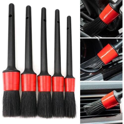 1pc/5pcs Car Cleaning Brush Natural Wild Boar Detailing Hair Brushes Tools Car Wheels Dash-Styling Accessories